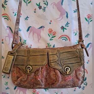 EUC Vintage 90s Sharif Tan Paisley Leather Neutral Boho Casual Crossbody Purse